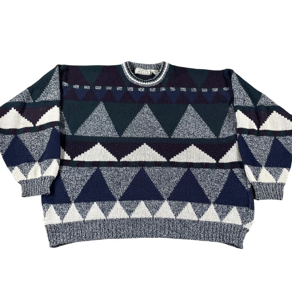 Vintage Michael Gerald Sweater Mens XL Geometric Knit Pullover 90s Cosby Grandpa